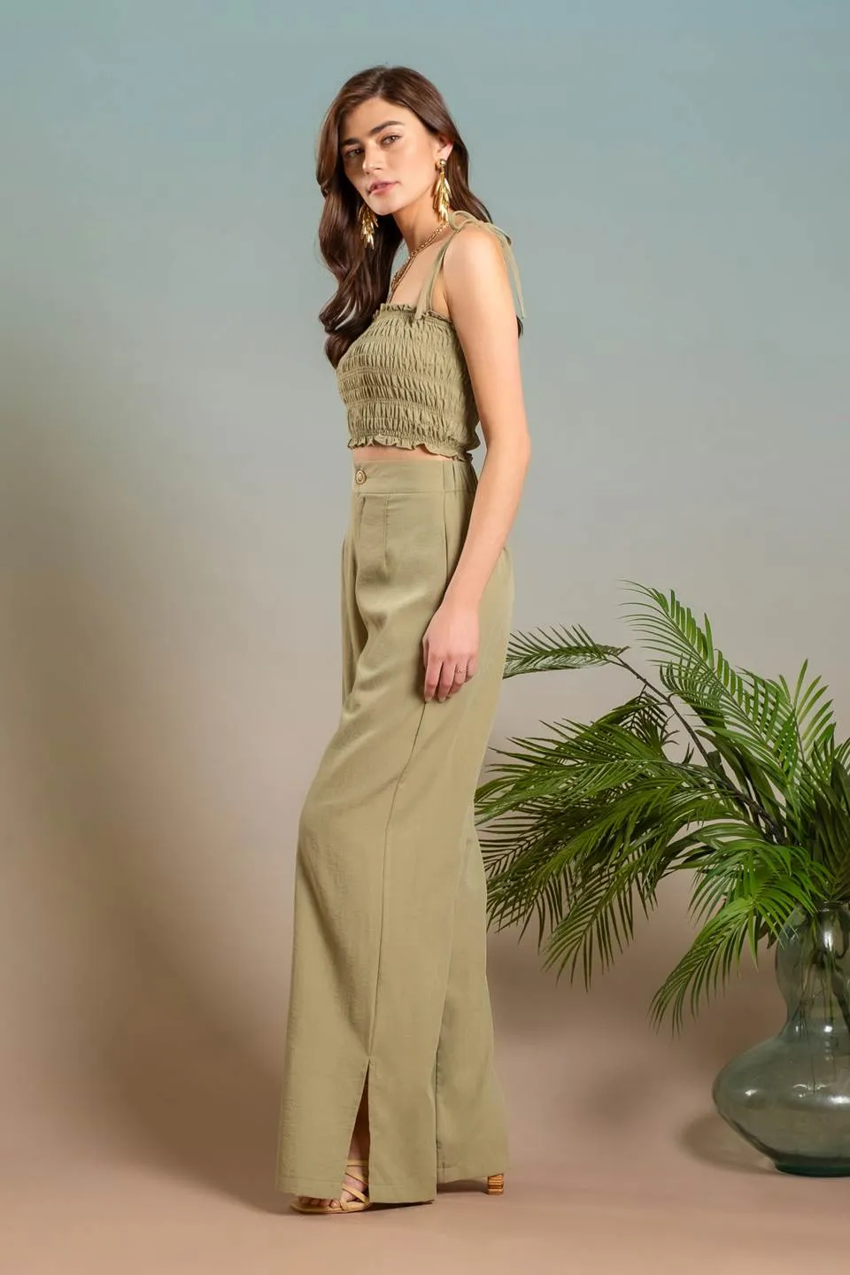 HIGH WAIST WIDE SPLIT LEG DRESS PANTS