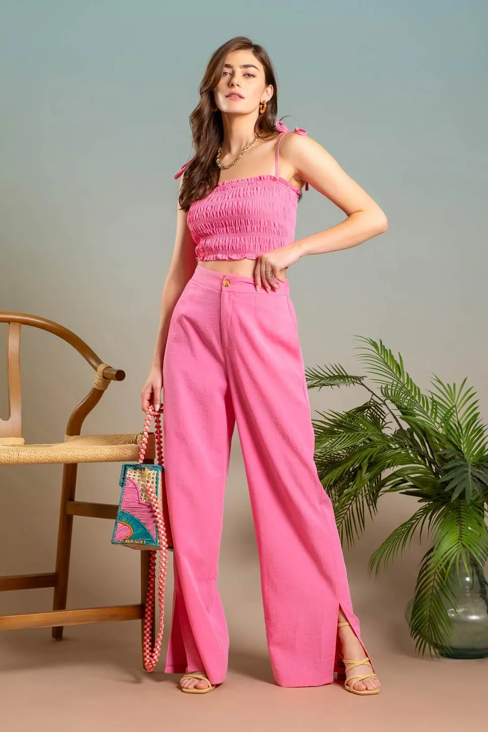 HIGH WAIST WIDE SPLIT LEG DRESS PANTS