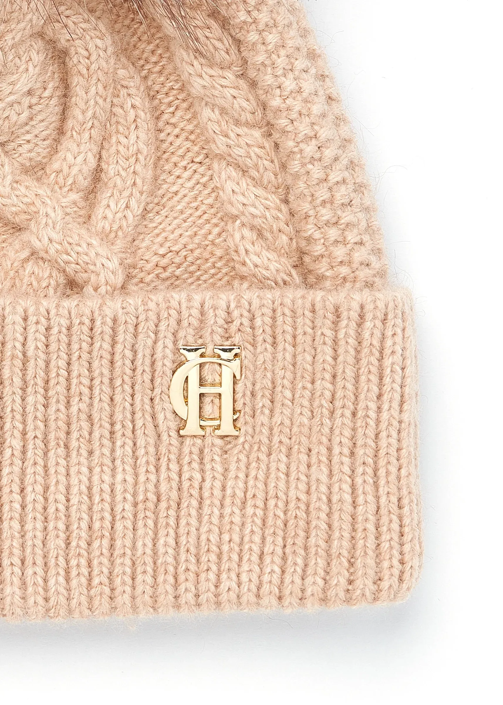 Holland Cooper Cortina Ladies Bobble Hat in Camel Champagne