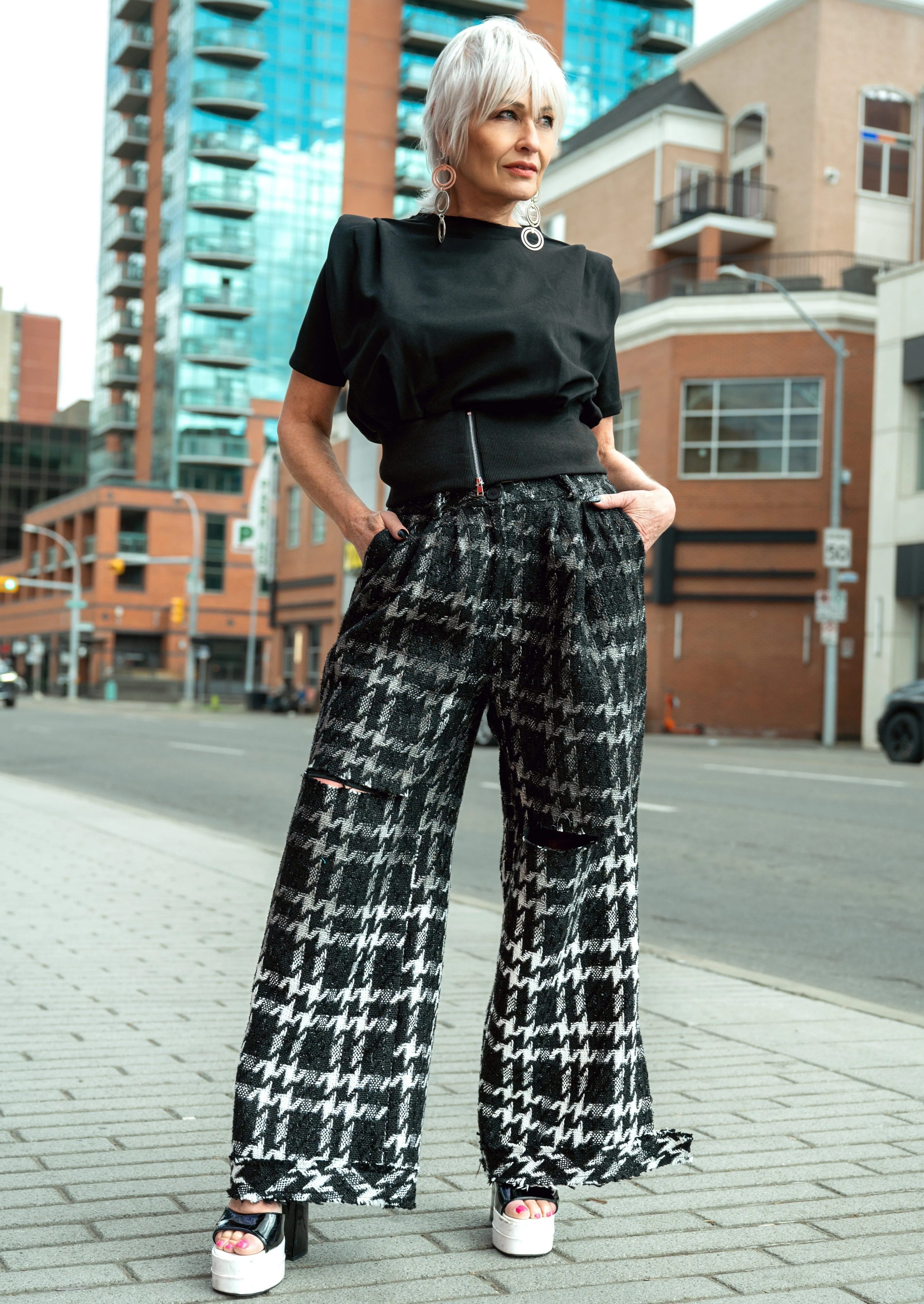 Houndstooth Tweed Dress Pants