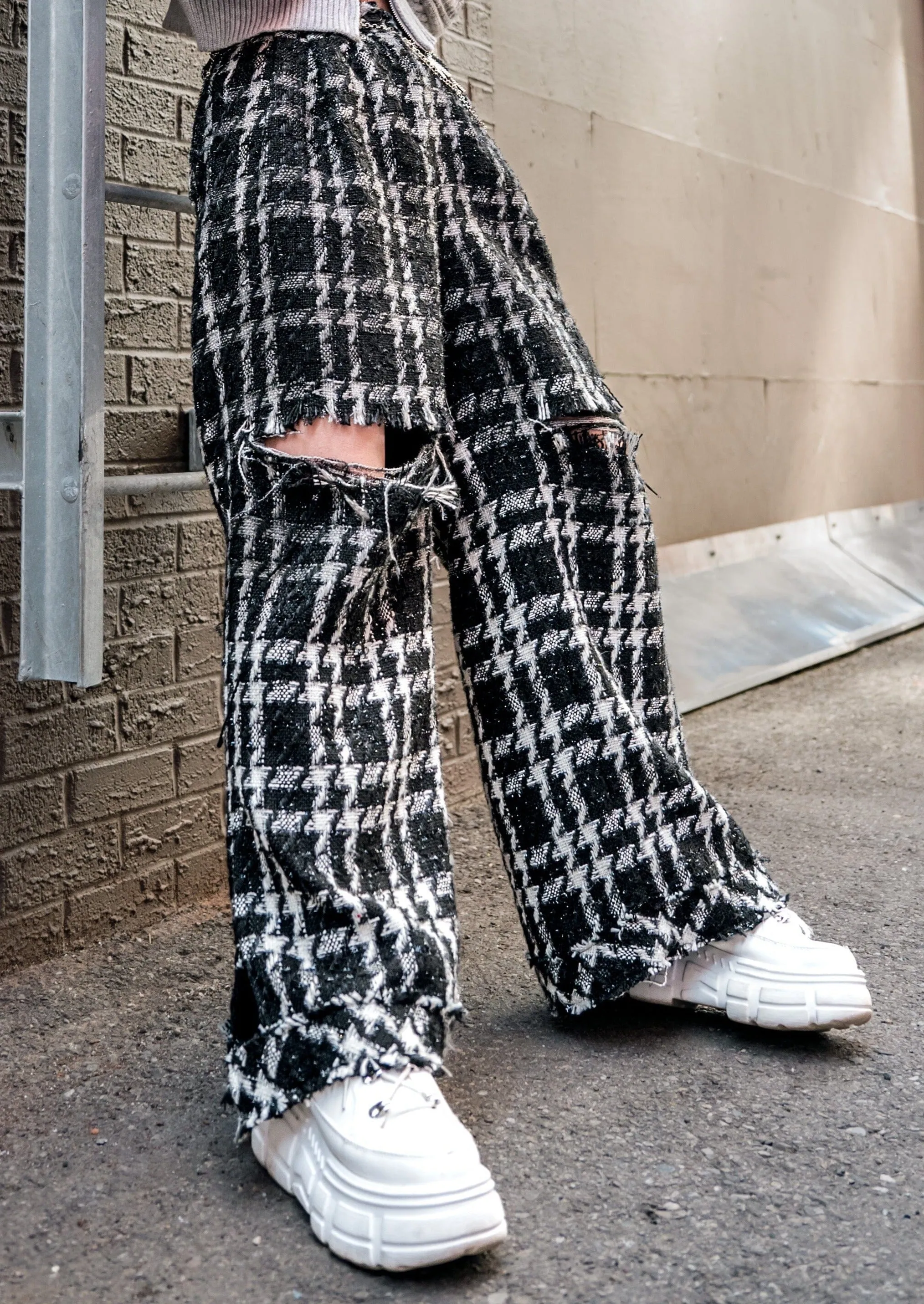 Houndstooth Tweed Dress Pants