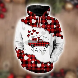 I Love Being A Nana Red Buffalo Truck Christmas Hoodie