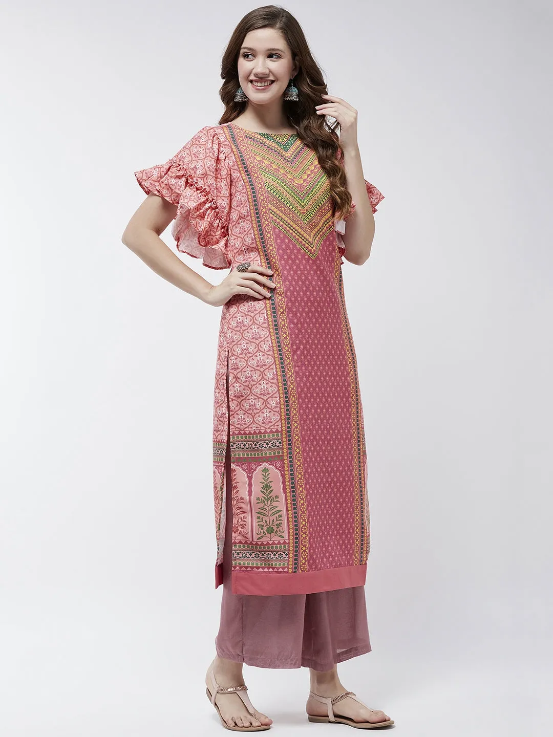 Jaipur Haat Placement Kurta With Flared Sleeves