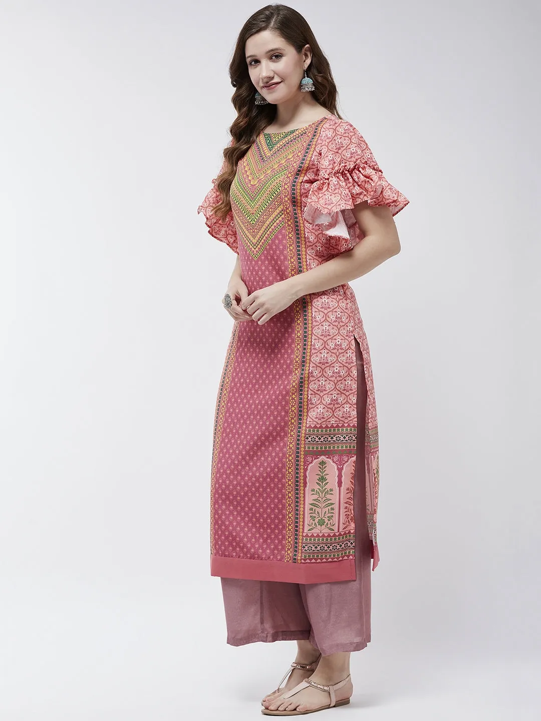 Jaipur Haat Placement Kurta With Flared Sleeves