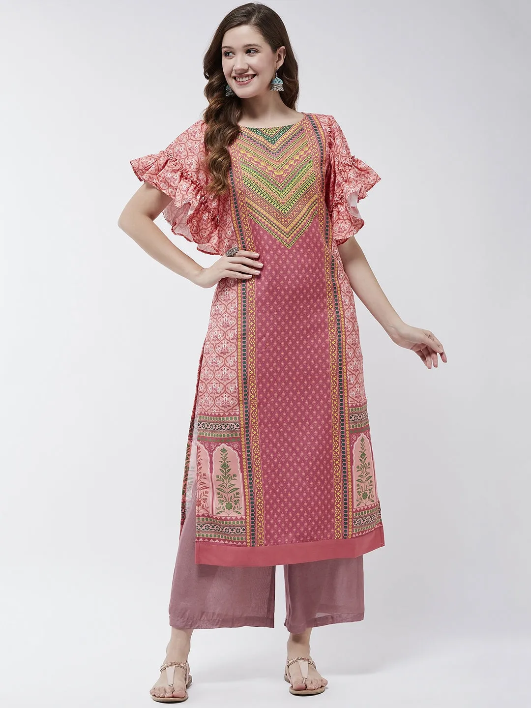 Jaipur Haat Placement Kurta With Flared Sleeves