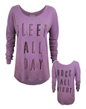 Junk Food Sleep All Day Rock All Night Women's Oversized Long Sleeve Top