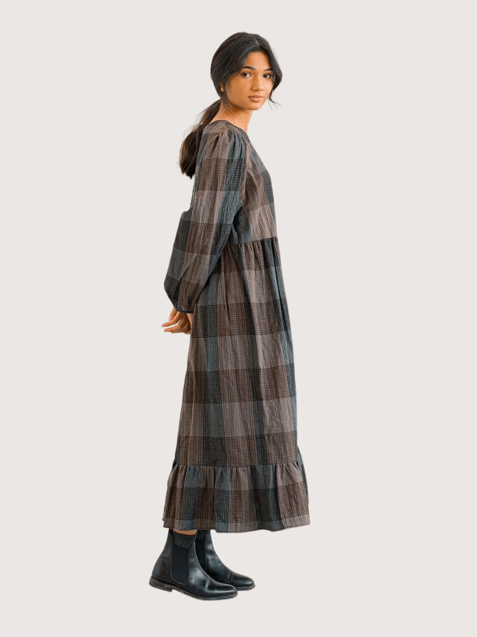 Kuni Check Dress, Black