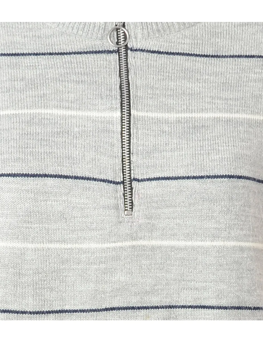 Label Light Grey Zip Front Knitted Jumper