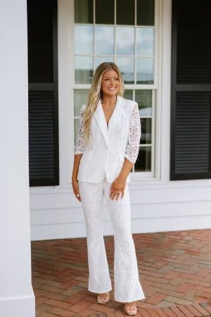 Lace Blazer Pants Set-Off White