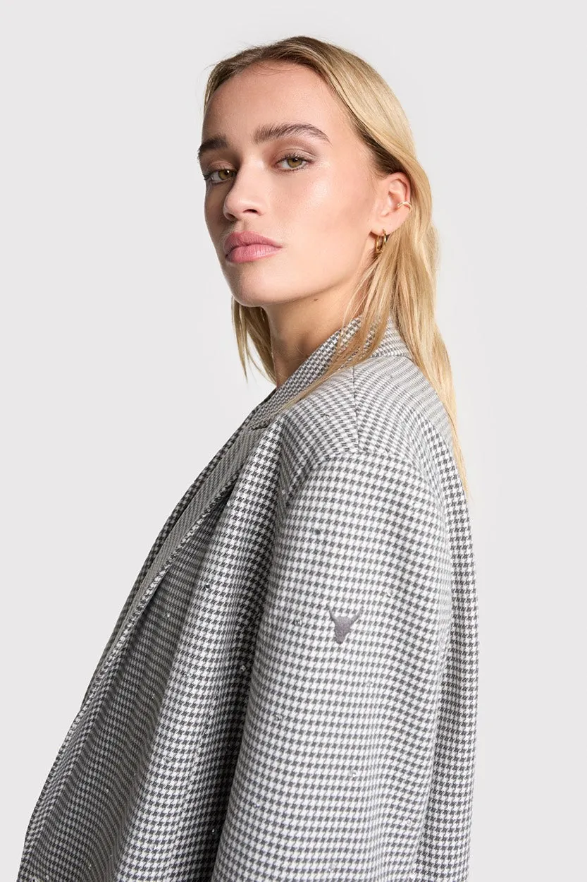 Ladeis Woven Mini Check Blazer - Zwart Dessin