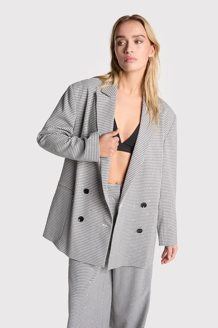 Ladeis Woven Mini Check Blazer - Zwart Dessin