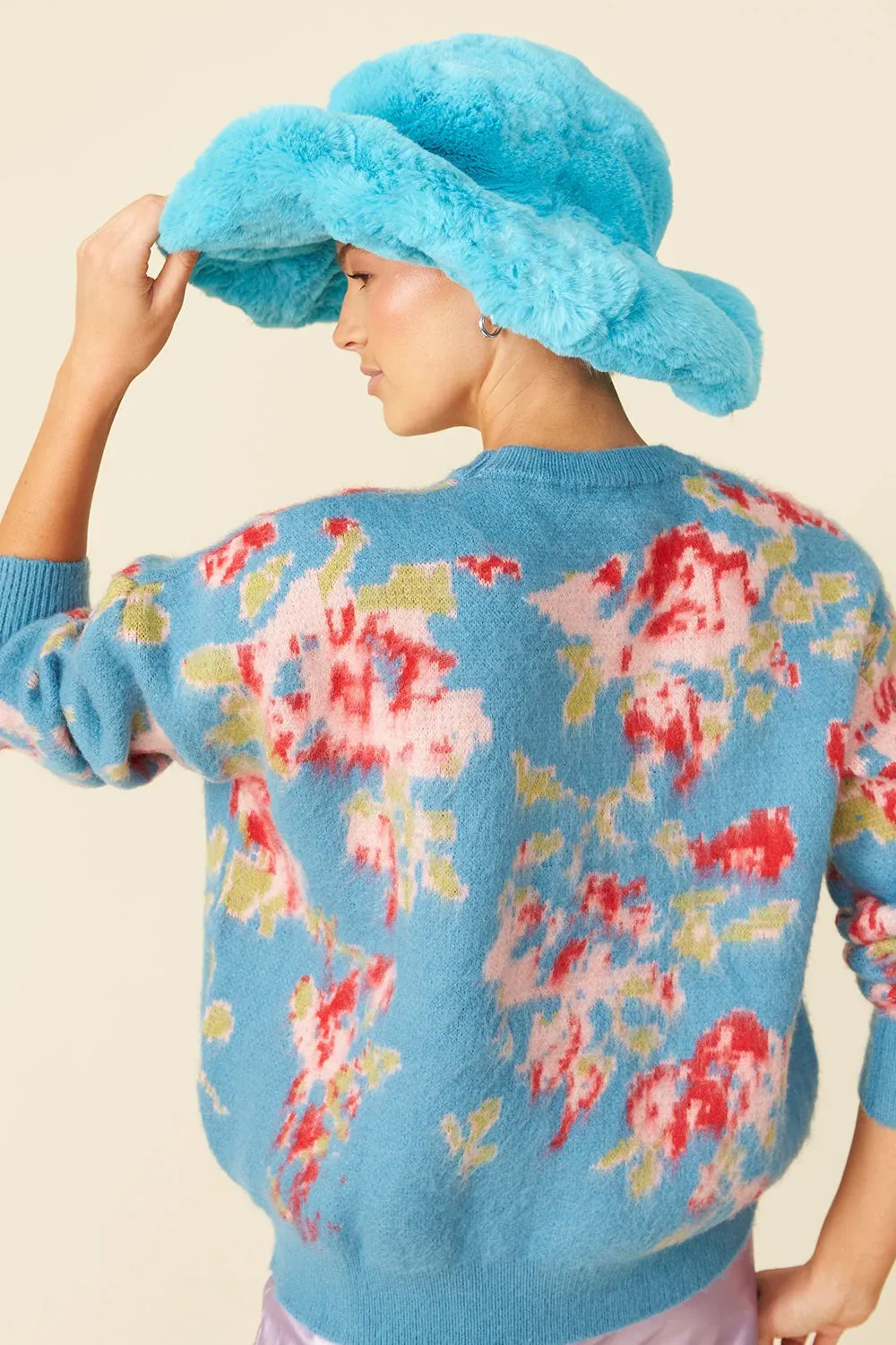 Ladies Banana Peel Blend Floral Blue Jumper