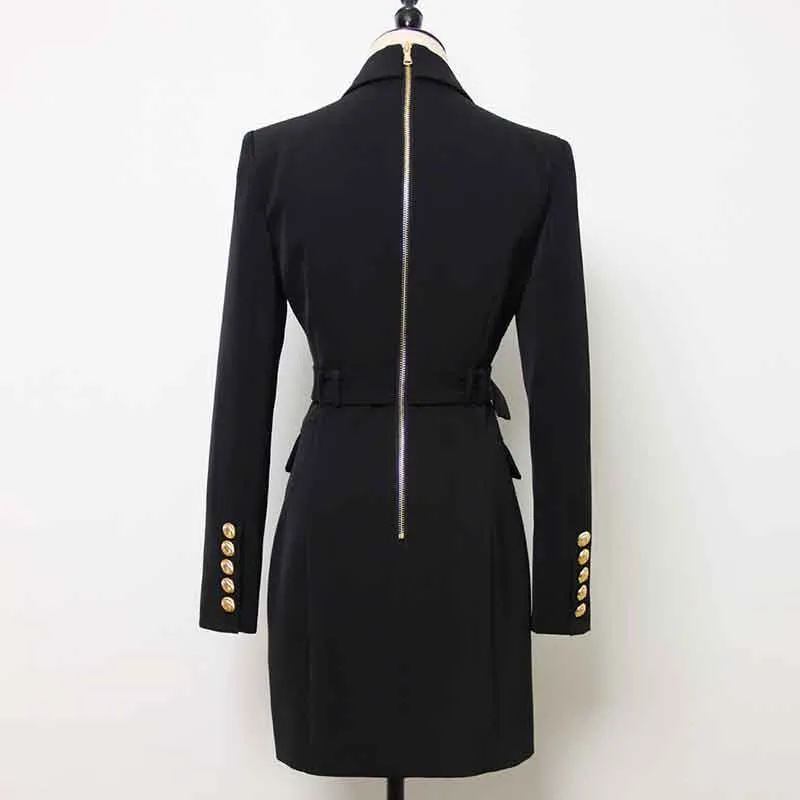 Ladies Belted Double Breasted Blazer Dress Long Sleeves Coat