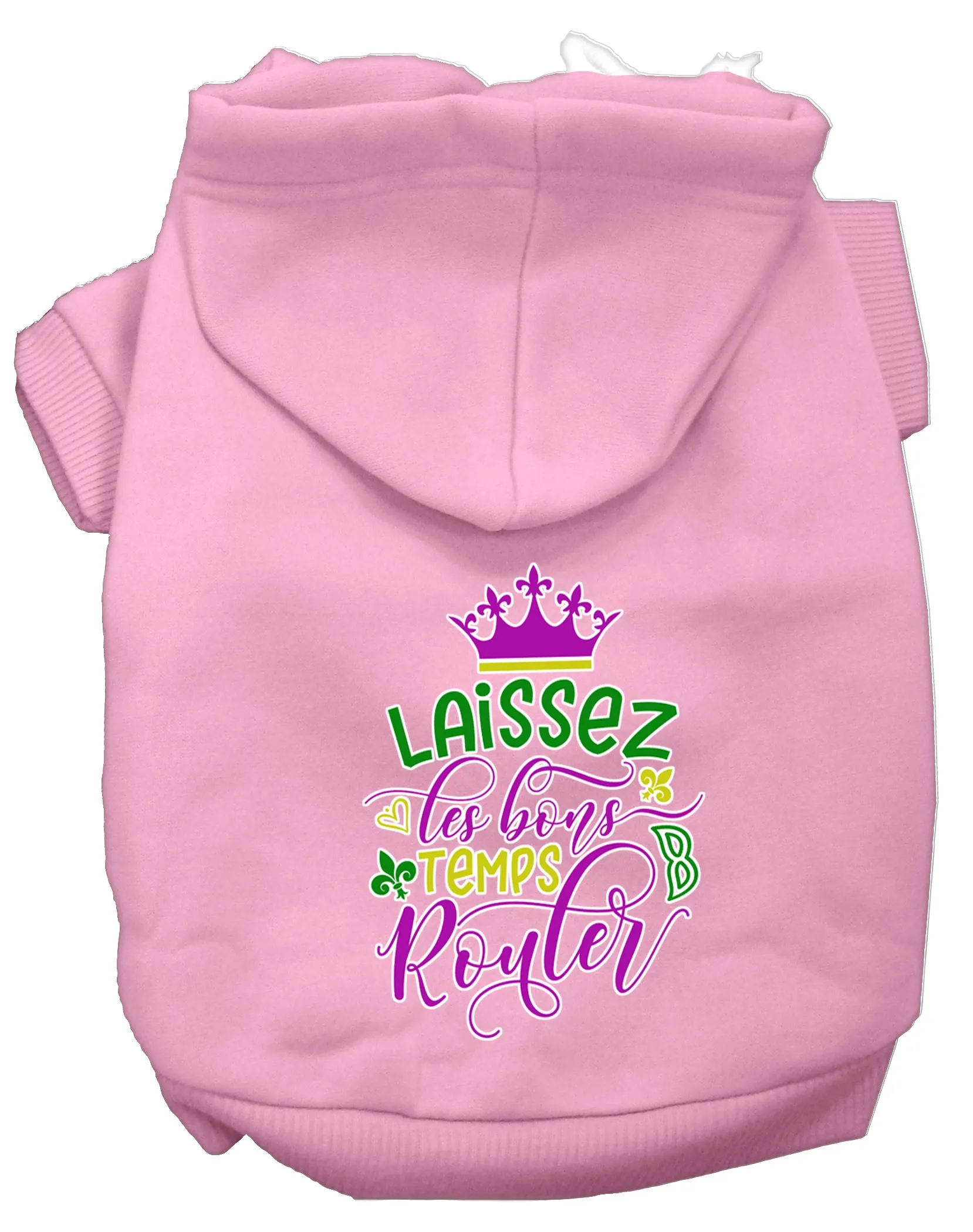 Laissez Les Bons Temps Rouler Screen Print Mardi Gras Dog Hoodie Light Pink M