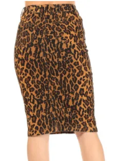 Leopard Twill Calf Legnth Skirt