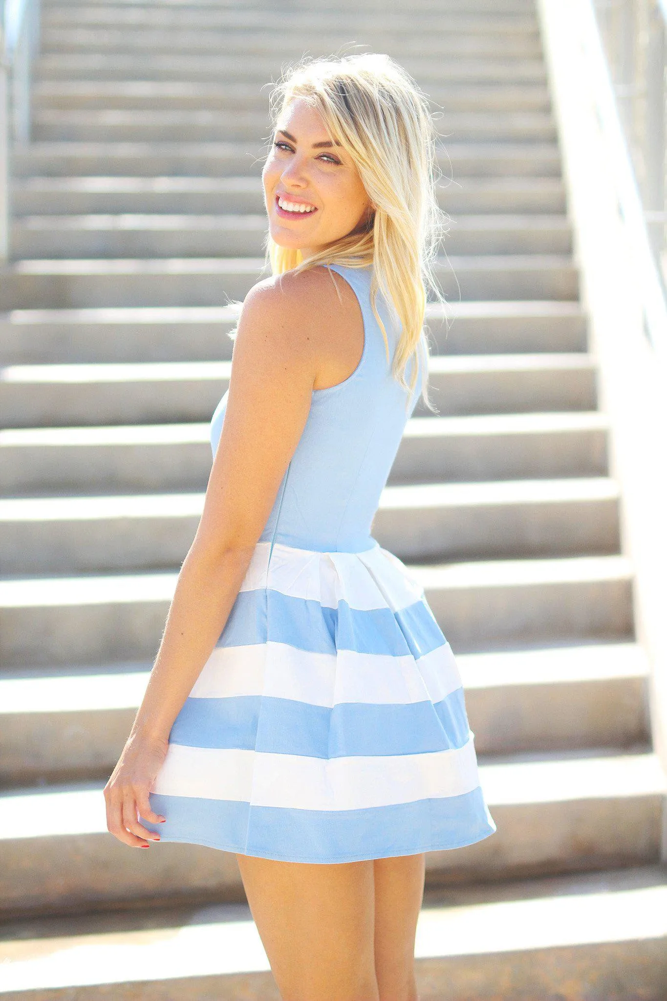 Light Blue Color Block Short Dress