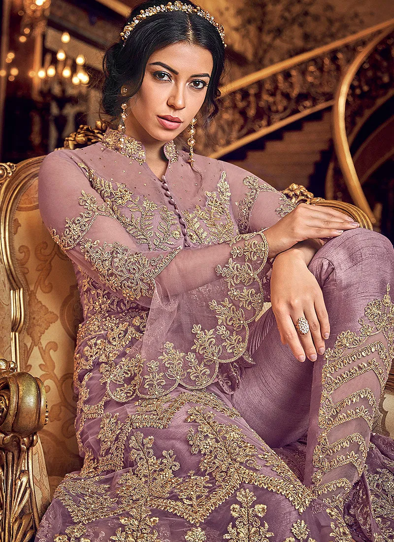 Lilac Purple Embroidered Designer Lehenga/Pants Suit