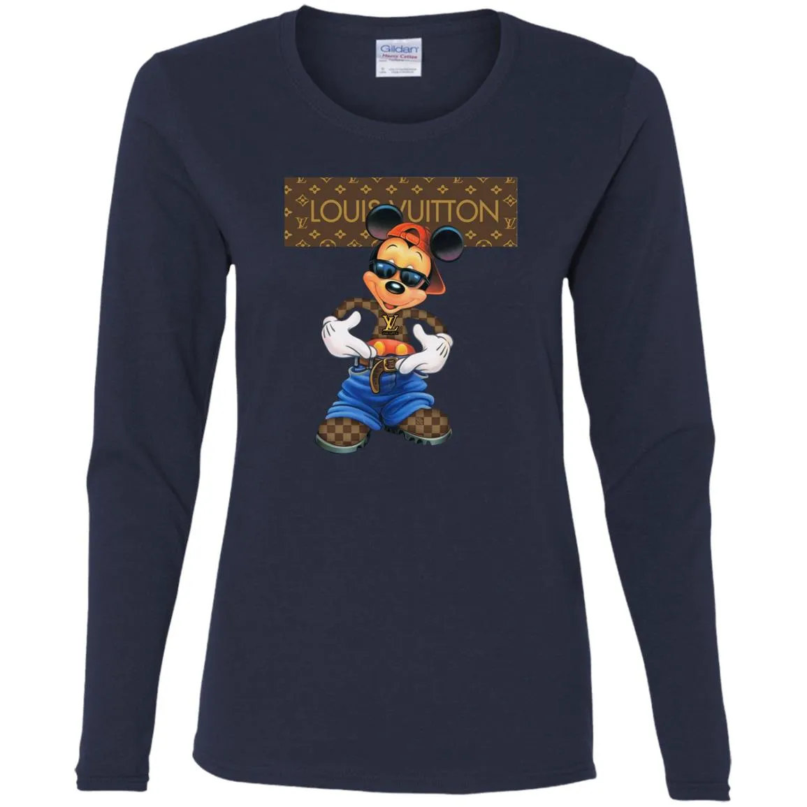 Louis Vuitton Mickey Mouse Cartoon T-shirt Women Long Sleeve Shirt