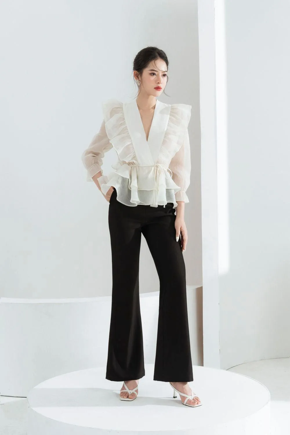 Luna Flared Polycotton Ankle Length Pants