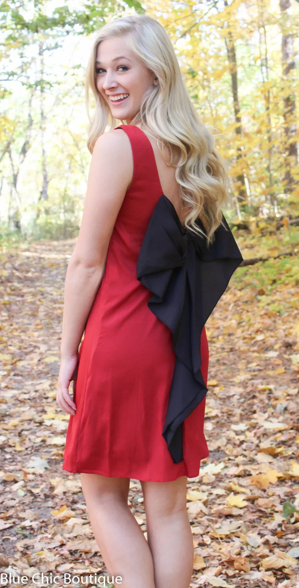 Maroon and Black Bow Back Tunic Dress