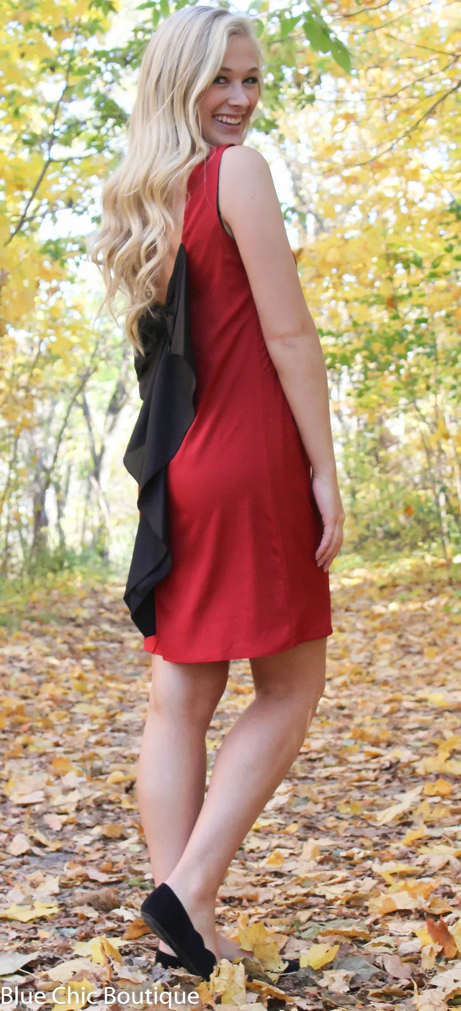 Maroon and Black Bow Back Tunic Dress