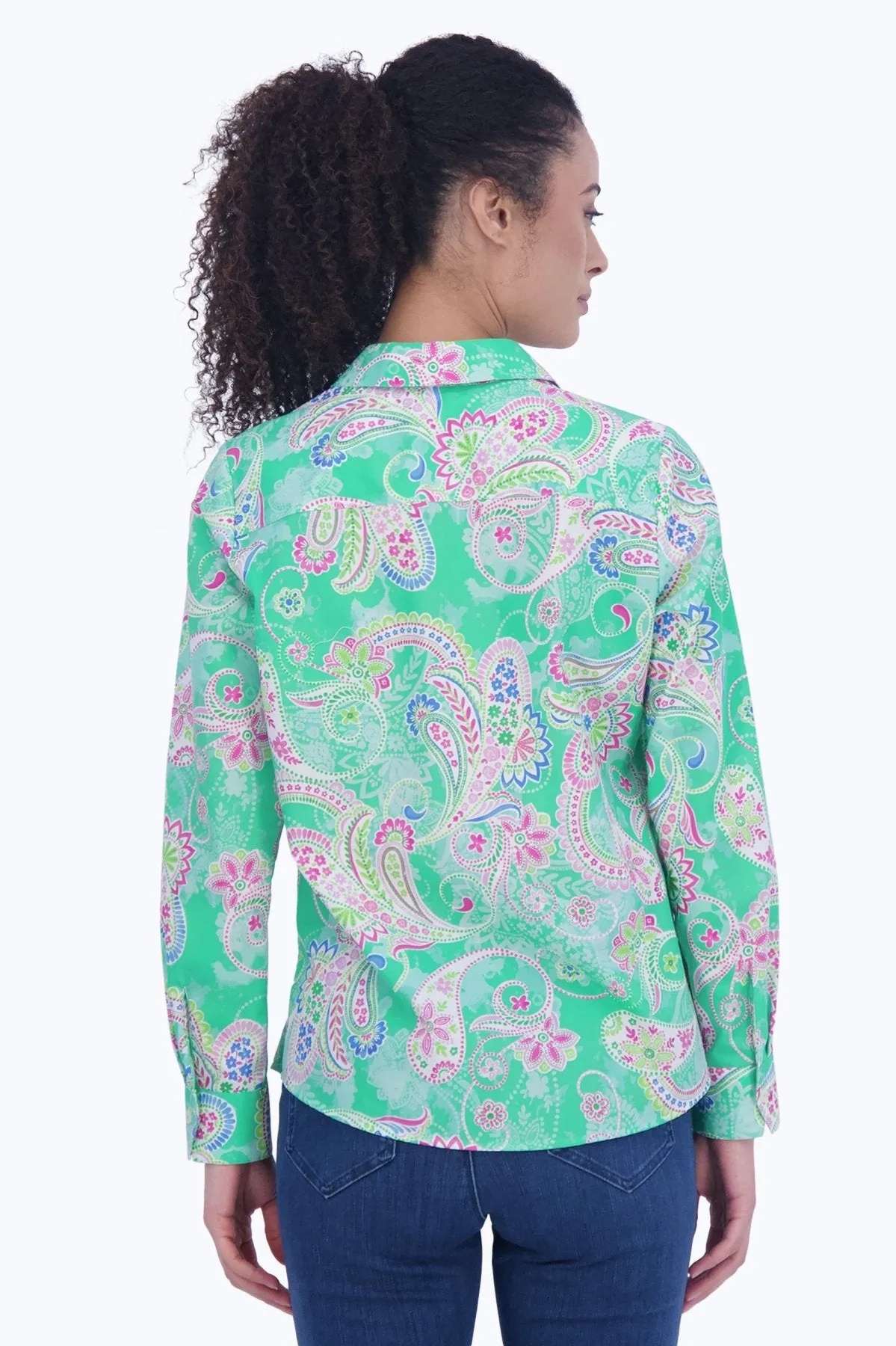 Mary No Iron Green Paisley Shirt