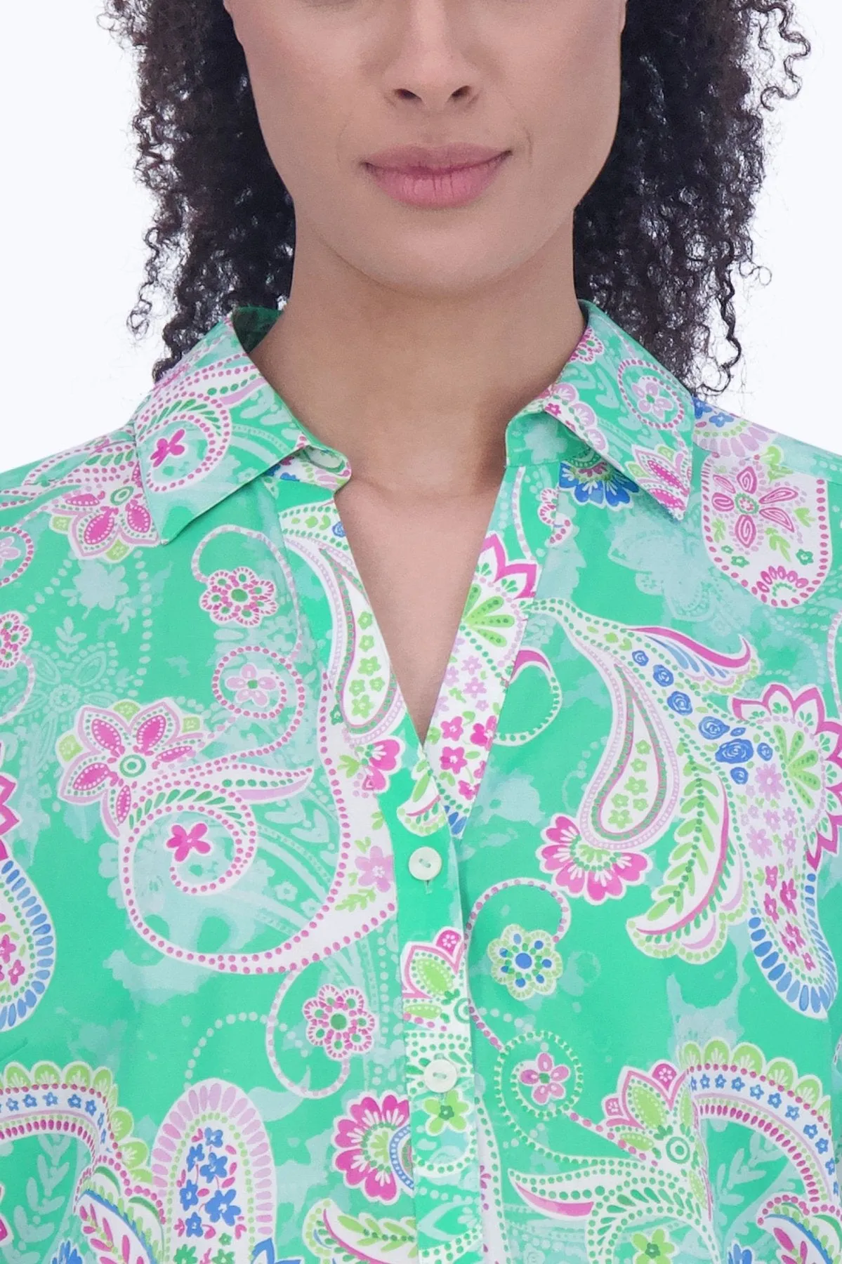 Mary No Iron Green Paisley Shirt