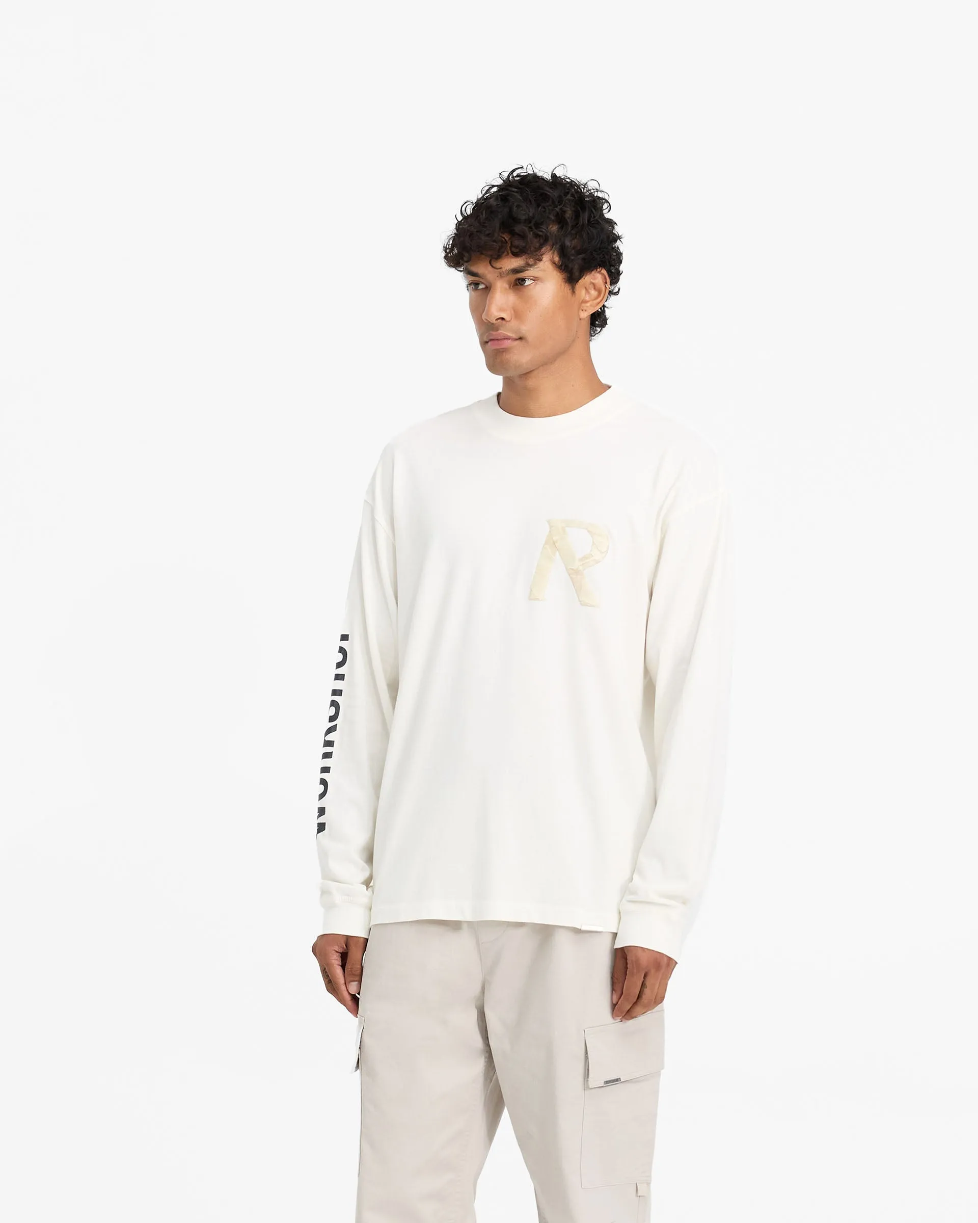 Masking Tape Initial Long Sleeve T-Shirt - Flat White