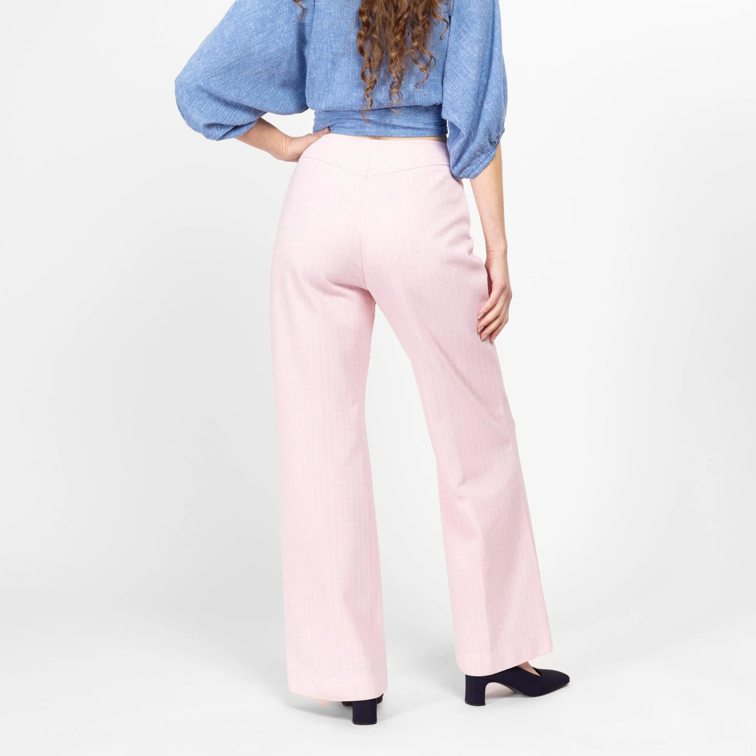 Medium 70s Pastel Pink Plaid Trousers 29"