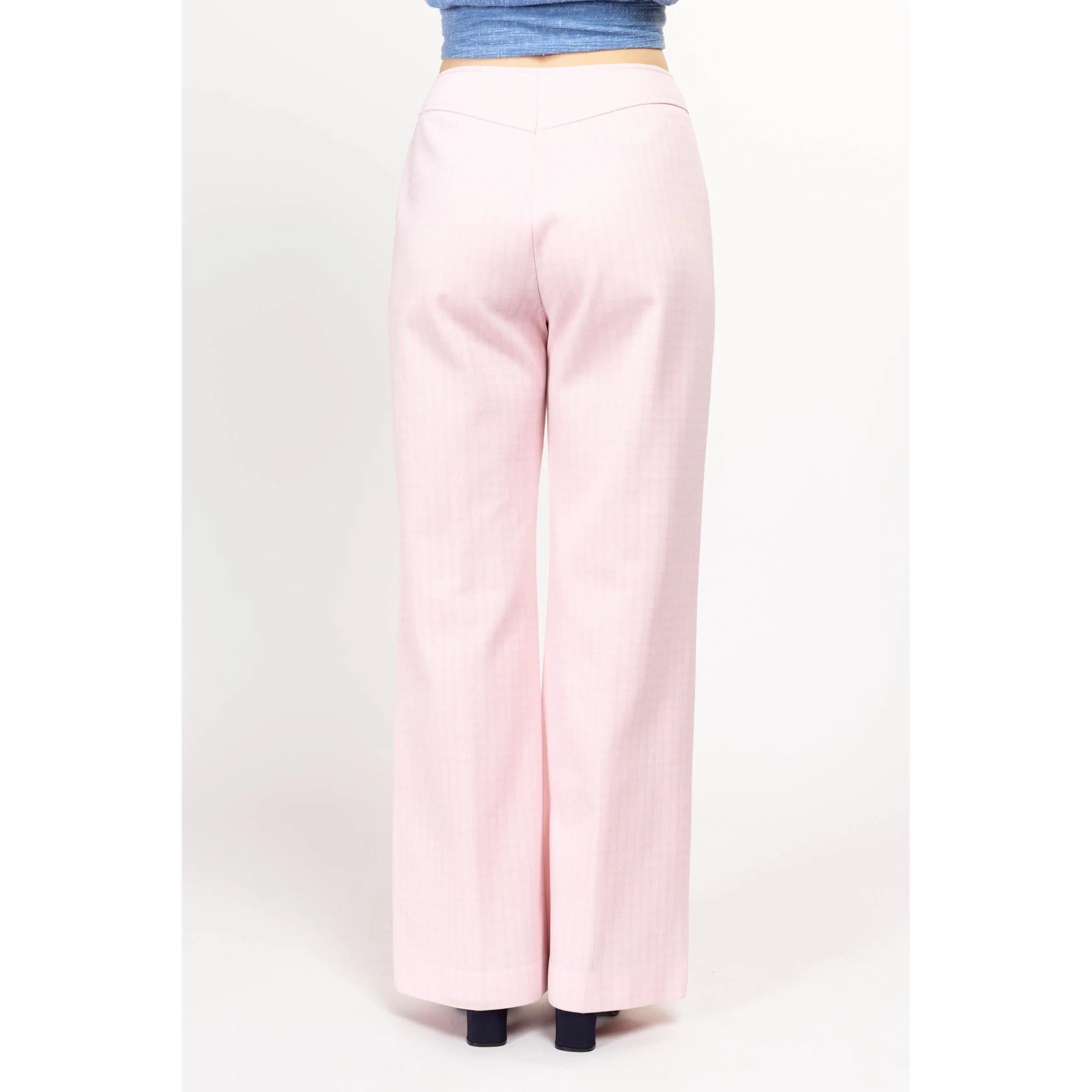 Medium 70s Pastel Pink Plaid Trousers 29"