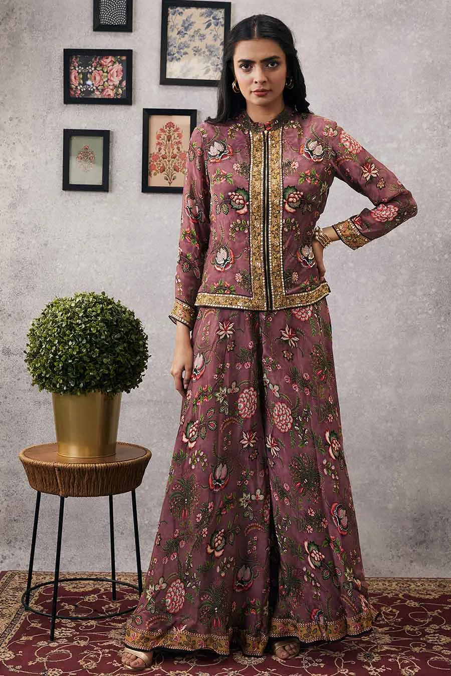 Mehr Embroidered Jacket With Flared Pants