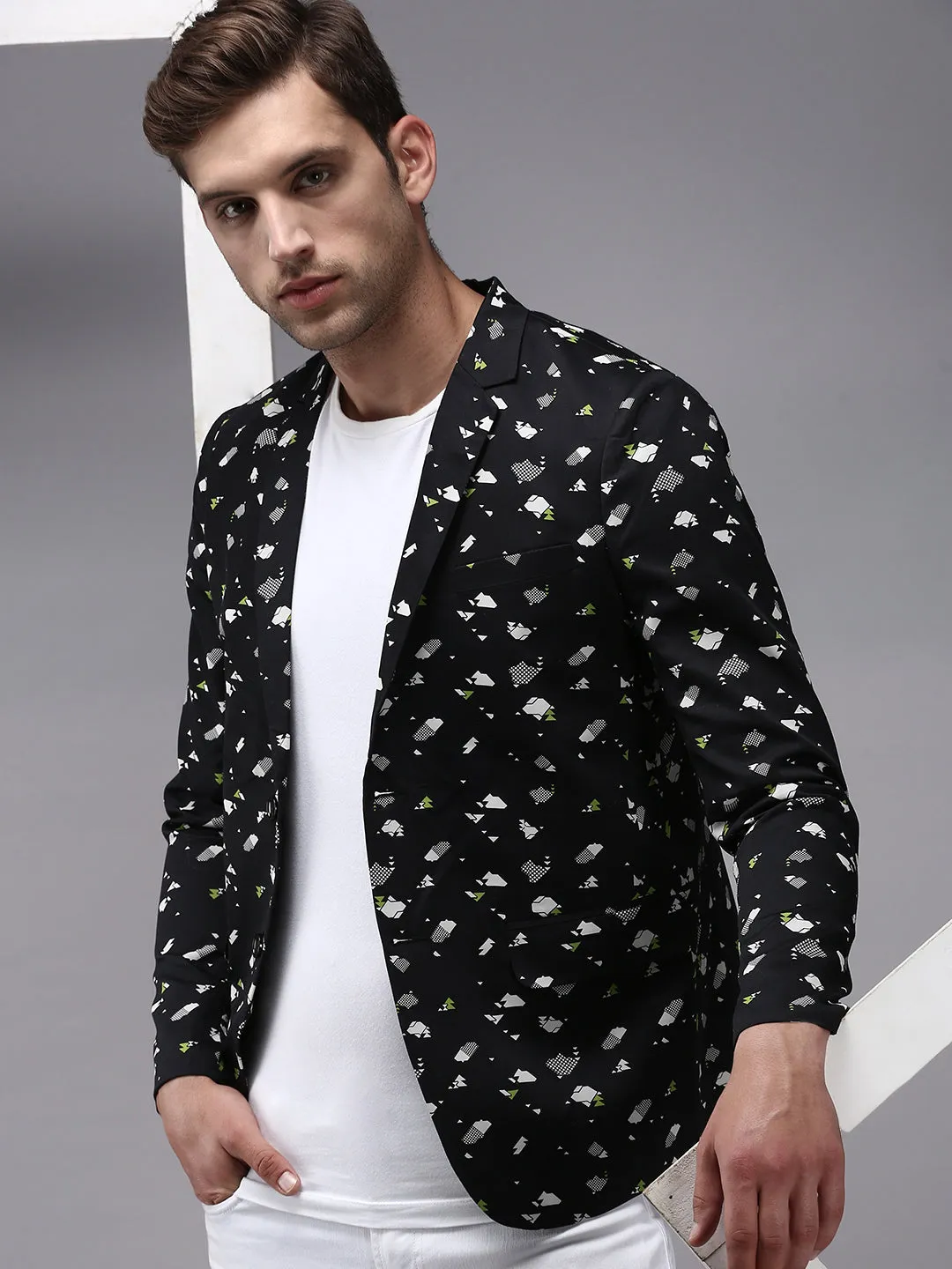 Men Black Printed Blazer