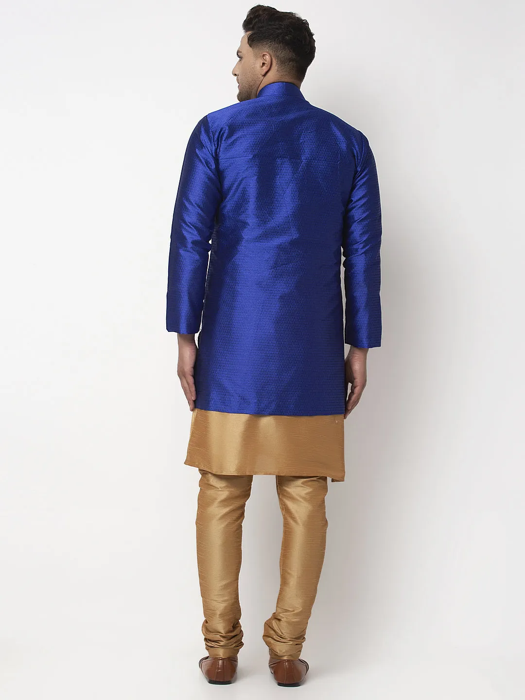 Men's Copper Kurta With Pyjama & Royal Blue Self Design Jacket - Benstoke