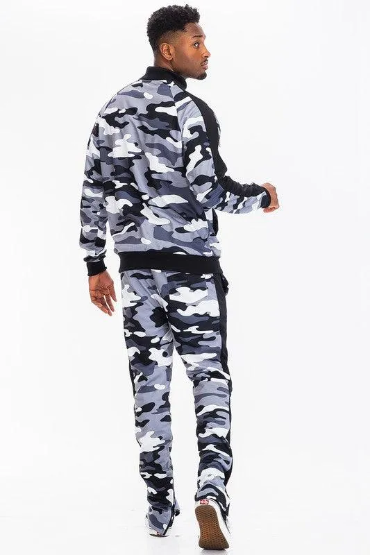 Mens Full Camo Stripe Jacket And Pant Set