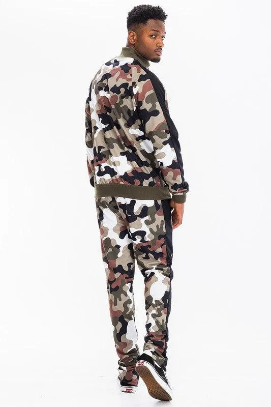 Mens Full Camo Stripe Jacket And Pant Set