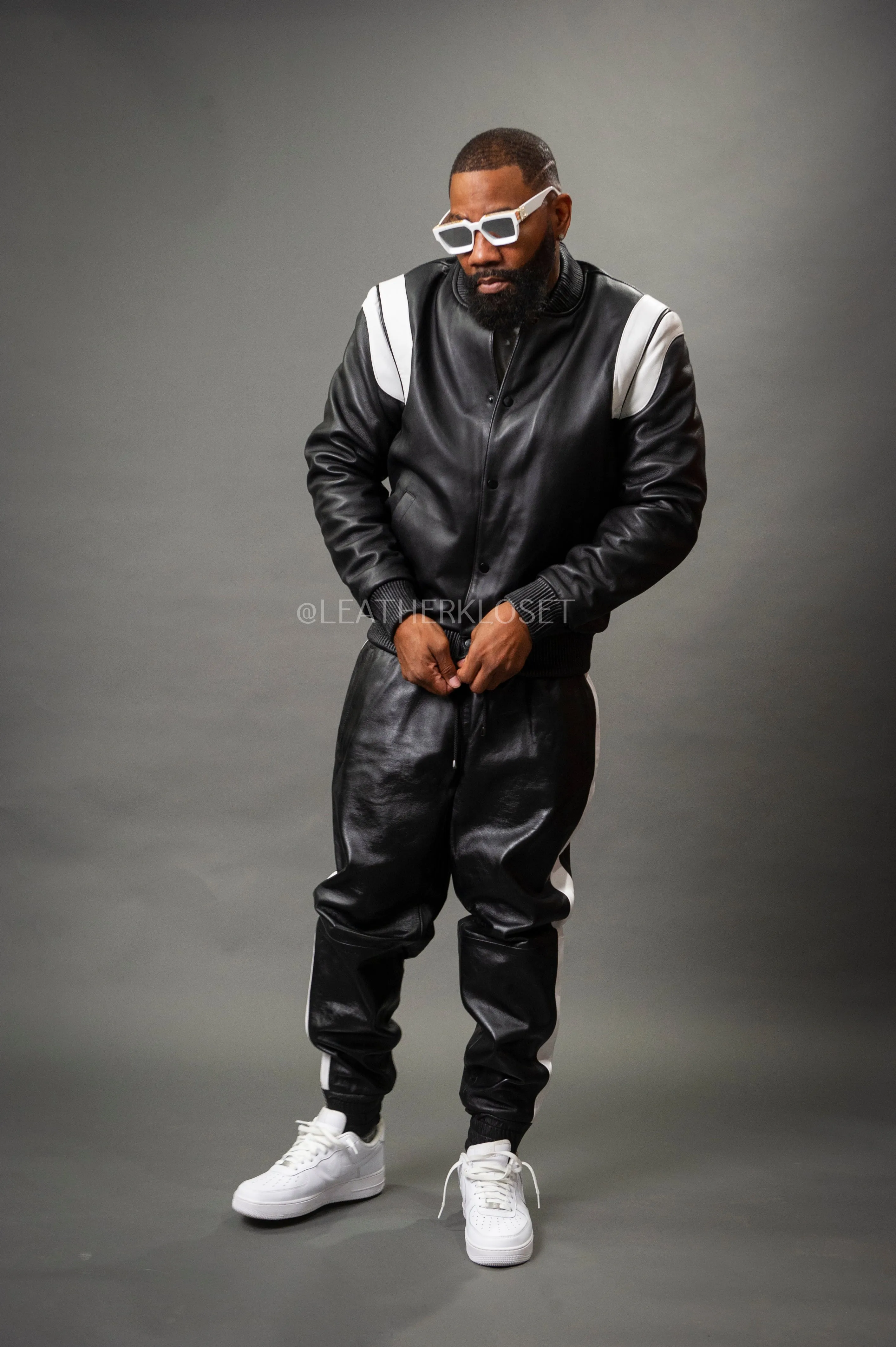 Men's Liam Leather Track Suit [Black/White]