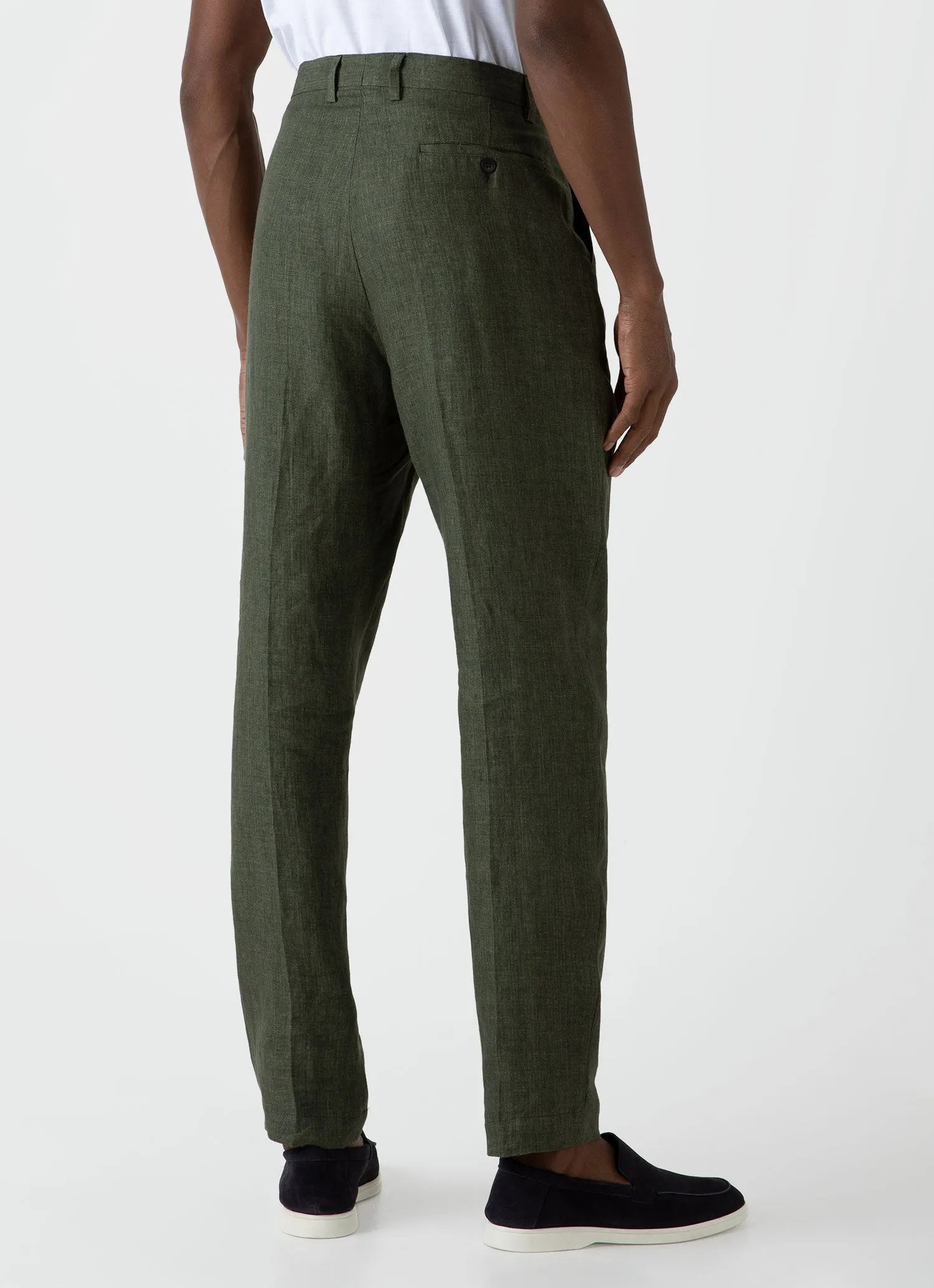 Men's Pleated Linen Trouser in Hunter Green