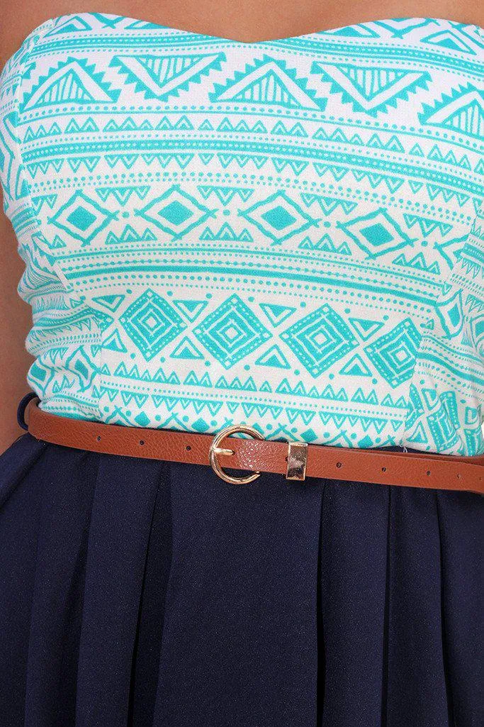 Mint and Navy Short Dress with Belt