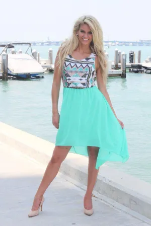 Mint High Low Dress with Sequin Top