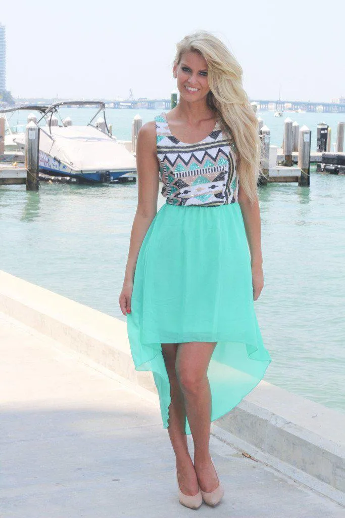 Mint High Low Dress with Sequin Top