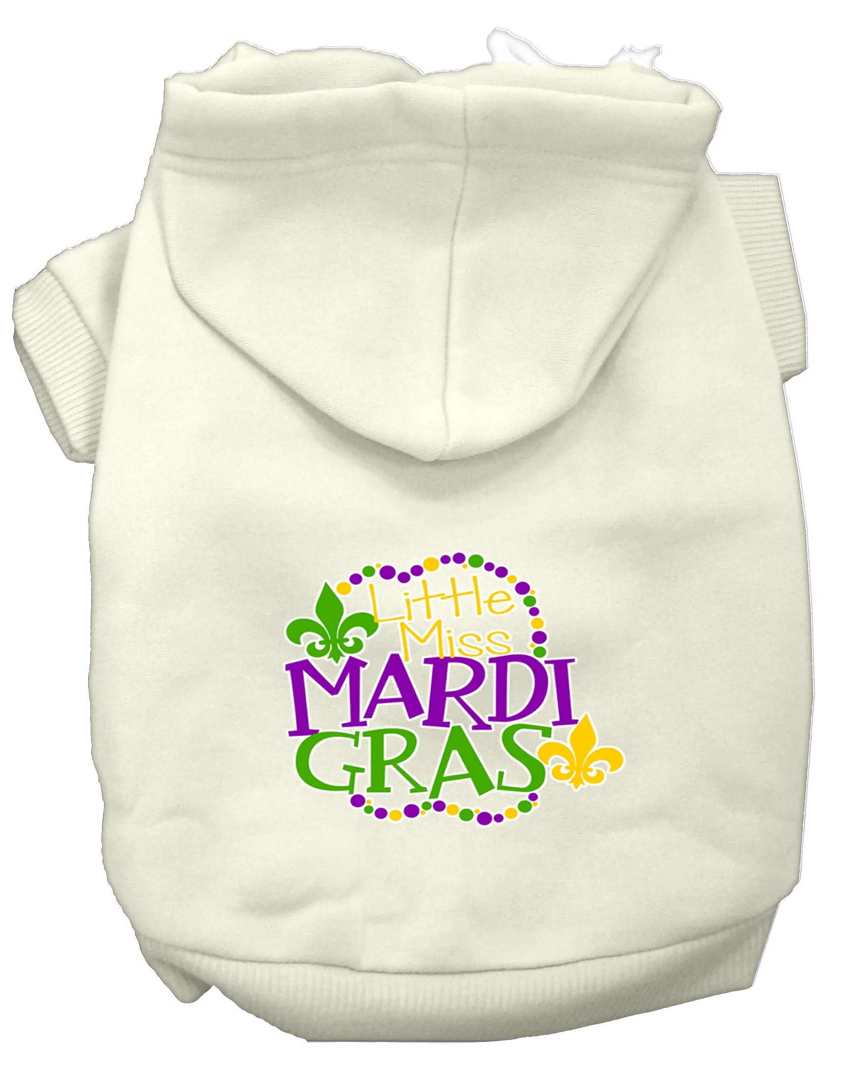 Miss Mardi Gras Screen Print Mardi Gras Dog Hoodie Cream Xl