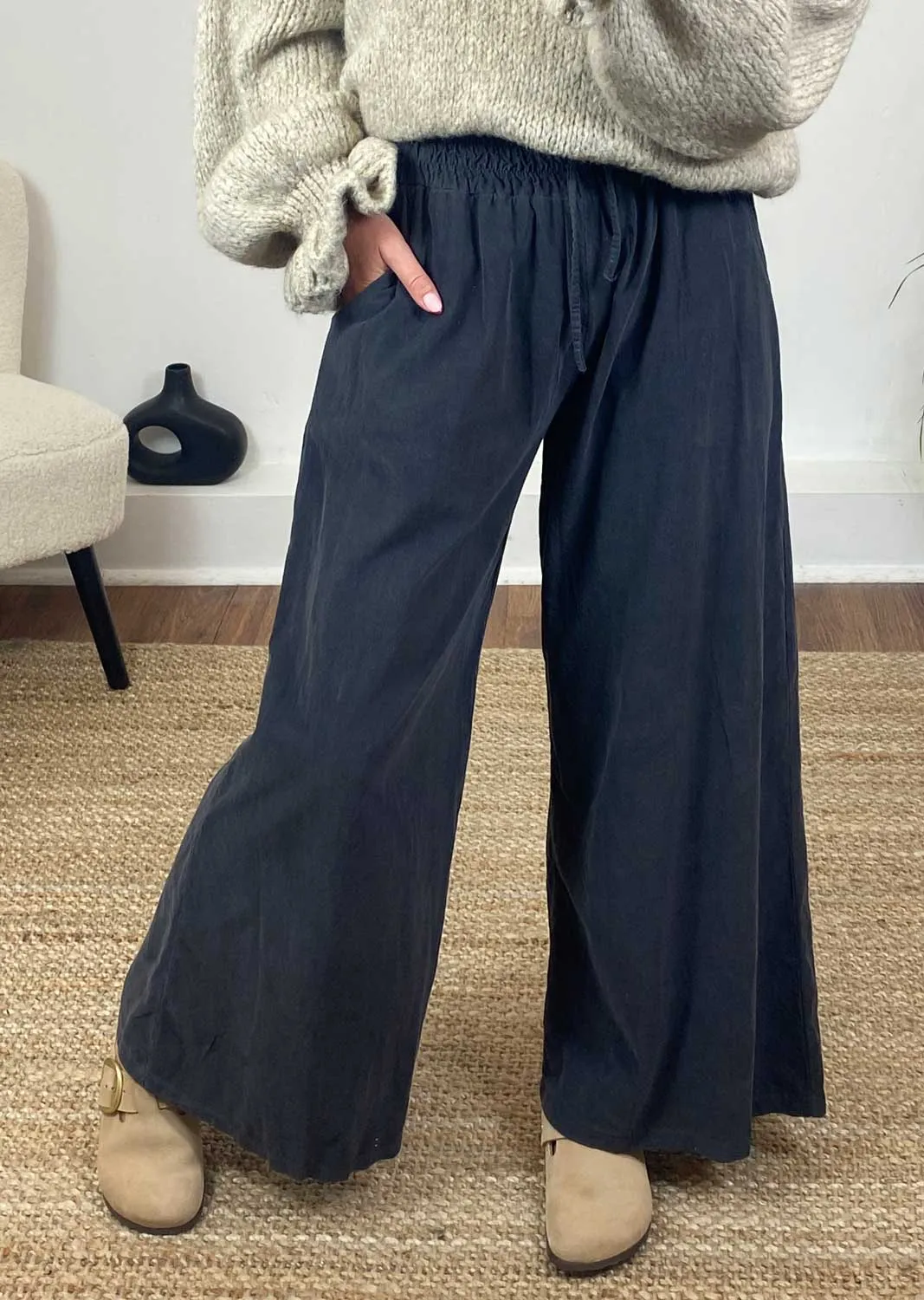 Misty Cord Wide Leg Pants in Slate Grey