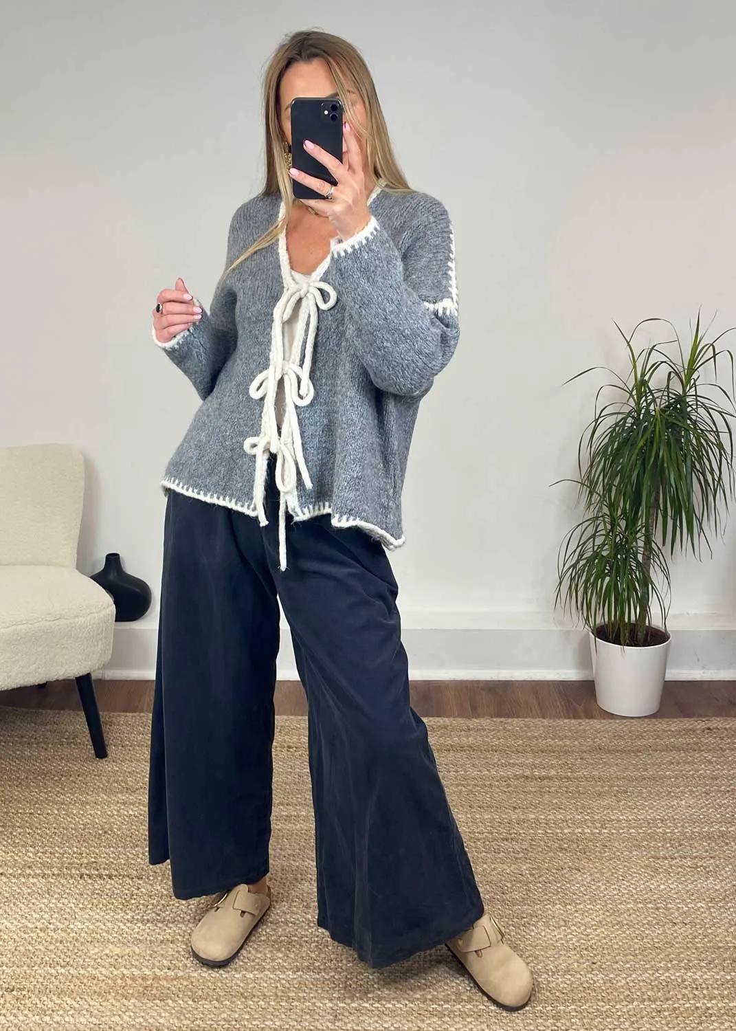 Misty Cord Wide Leg Pants in Slate Grey