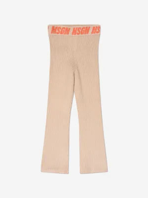 MSGM Girls Rib Knitted Flared Pants in Beige