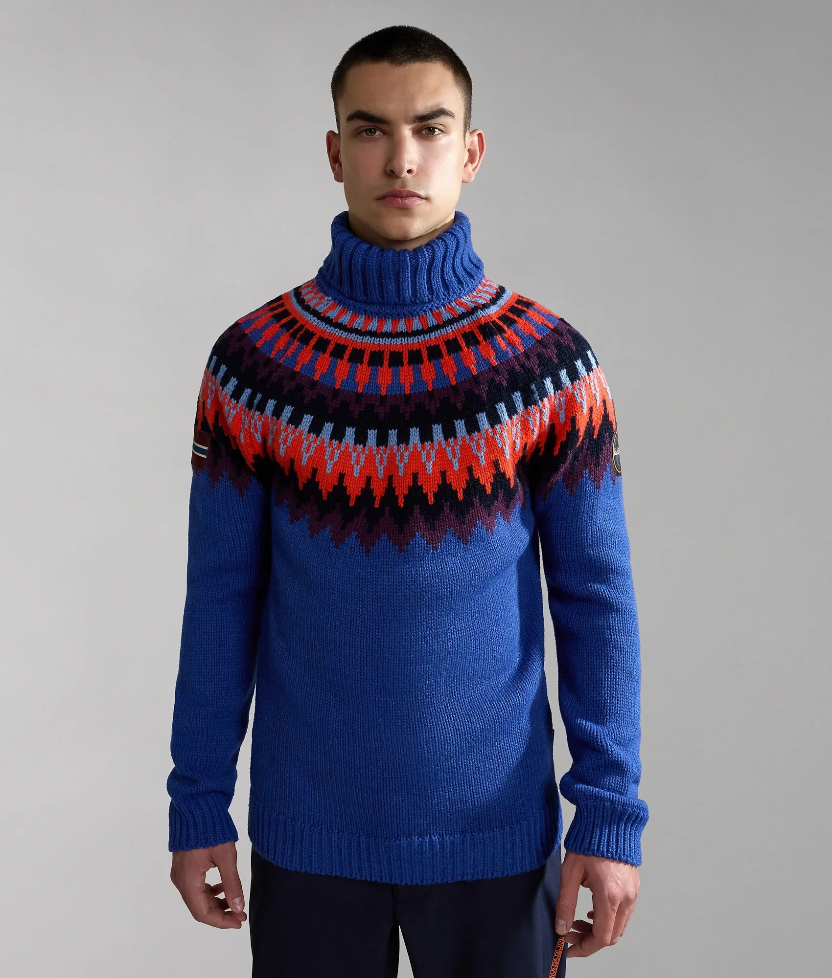 Napapijri Men&#x27;s Nathaniel Turtleneck Jumper Blue Jacquard | Buy Napapijri Men&#x27;s Nathaniel Turtleneck Jumper Blue Jacquard here | Outnorth