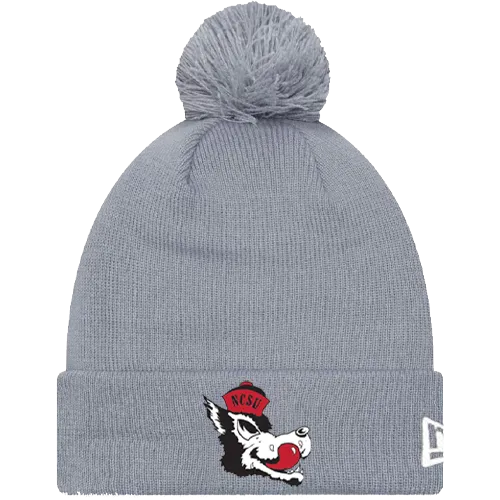 NC State Wolfpack New Era Grey Slobbering Wolf Knitted Cuff Pom Beanie