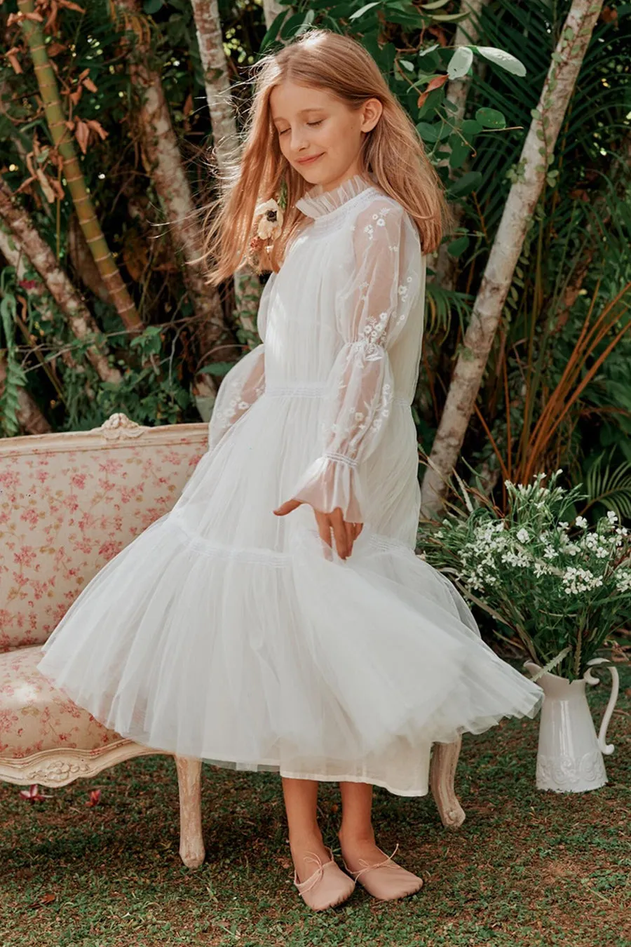 Nellystella Esther Girls Dress - Bright White