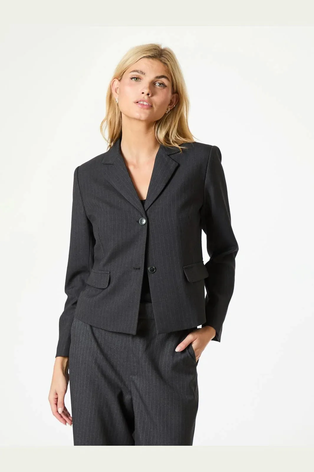 Neo Noir Djarla Pinstripe Blazer Fabric From Soler 162071 Antracit