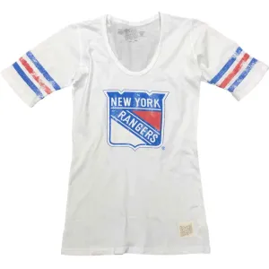 New York Rangers Retro Brand WOMEN White Quarter Sleeve Fitted T-Shirt