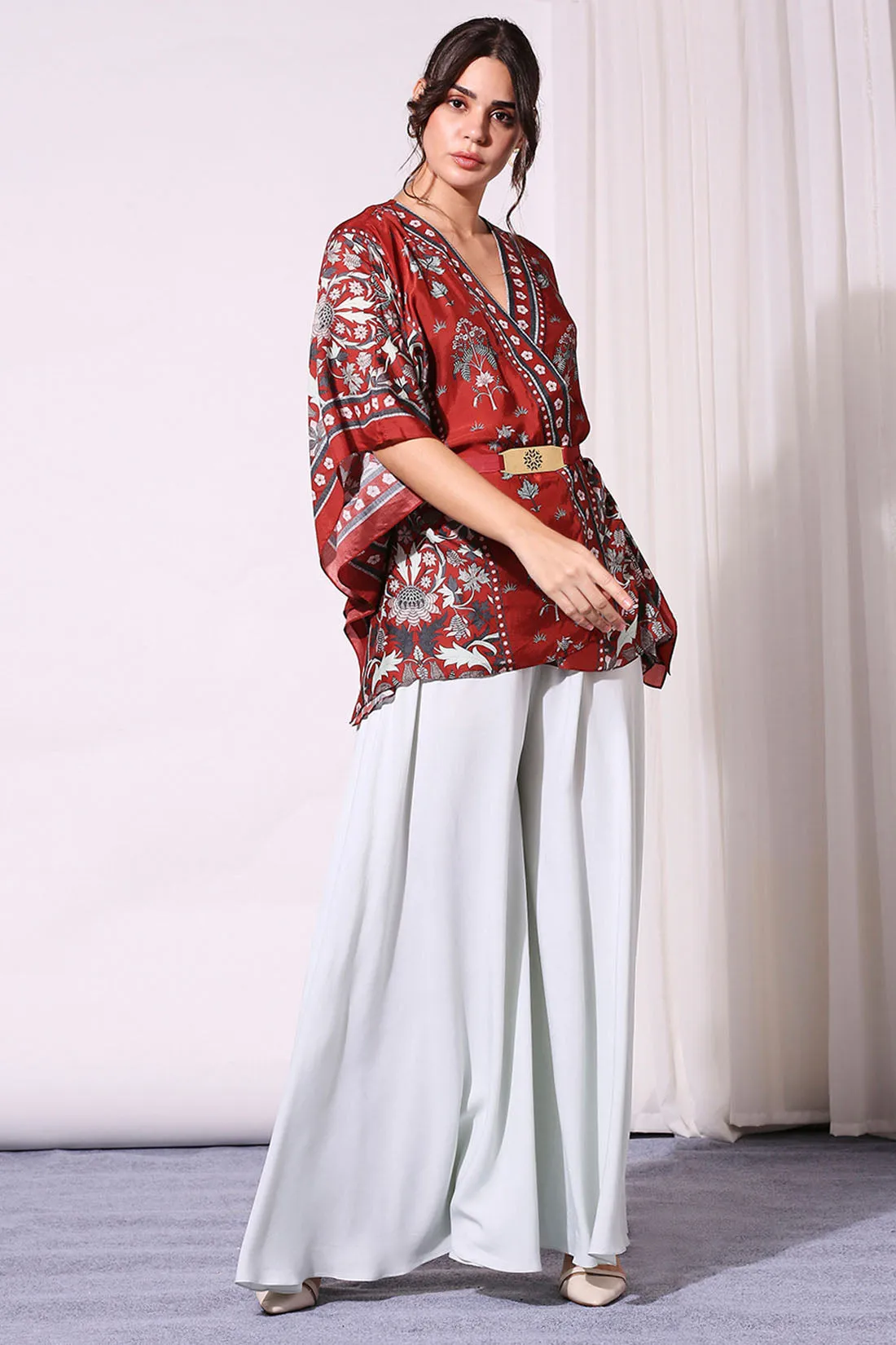 Night Floral Printed Kaftaan And Flared Pants